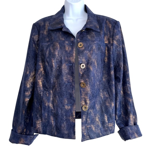 Linear Womens Metallic Snakeskin Jacket Size L Maximalist Retro Artsy Shimmer - Picture 4 of 8
